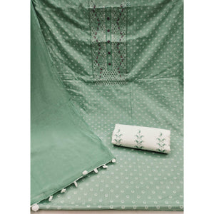 Light Sea Green Printed With Yoke Embroidered Pure Cotton Dress Material