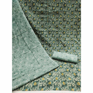 Dusty Green Bandhani Printed Pure Cotton Dress Material
