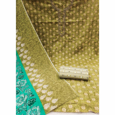 Mehendi Green Floral Printed Pure Cotton Dress Material