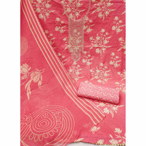 Gajri Pink Printed With Sequins Work Pure Cotton Dress Material