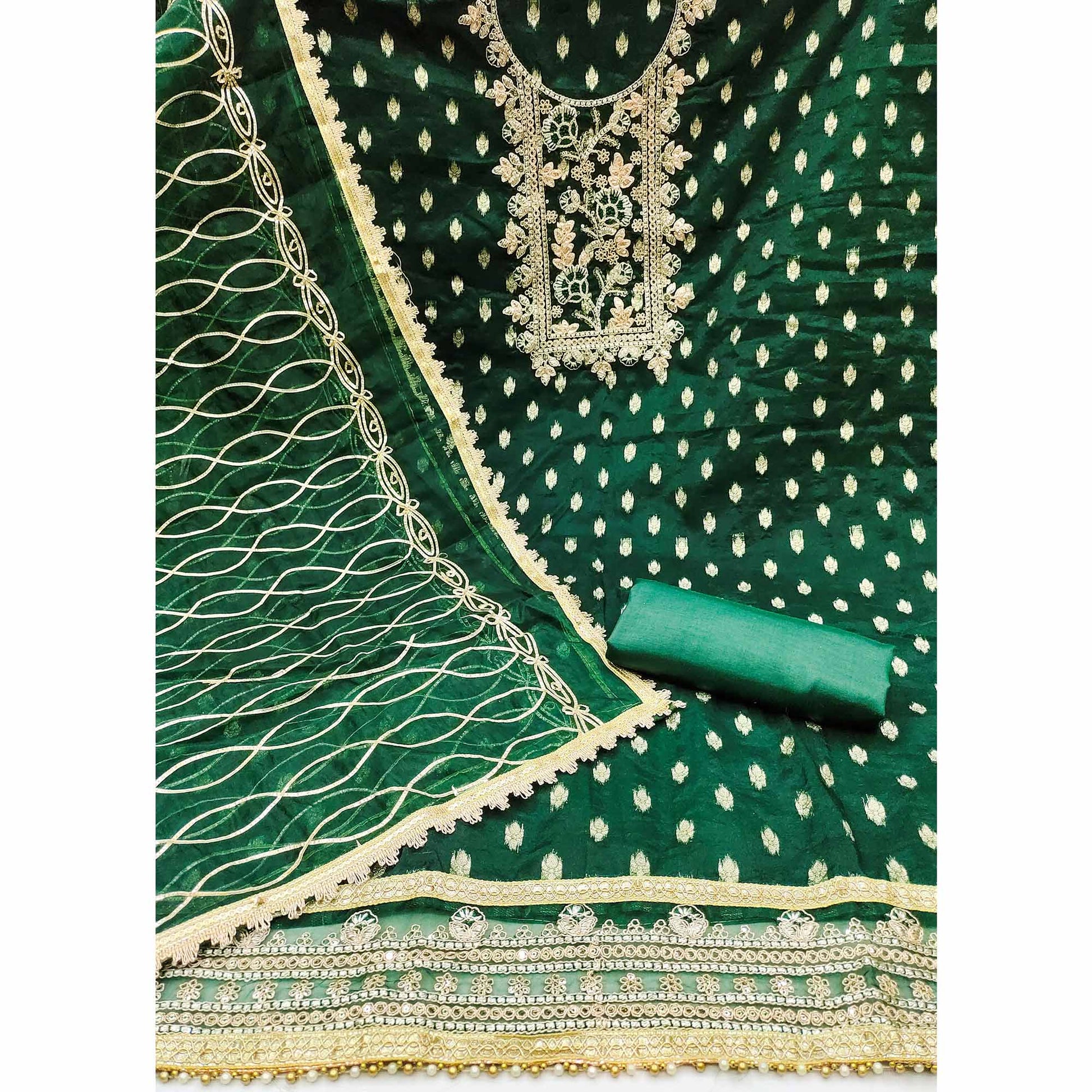 green-floral-woven-organza-dress-material