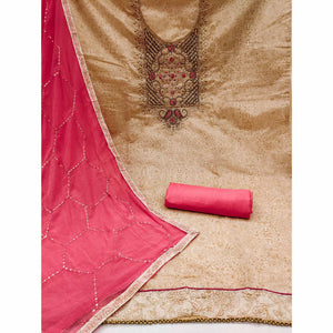 Cream Floral Printed Chanderi Dress Material