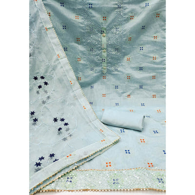 Light Blue Floral Foil Printed Chanderi Dress Material
