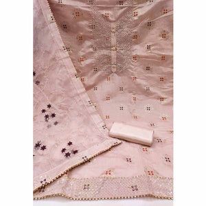 Mauve Floral Foil Printed Chanderi Dress Material