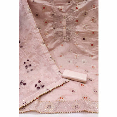 Mauve Floral Foil Printed Chanderi Dress Material