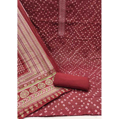 Maroon Bandhani Printed Pure Cotton Dress Material