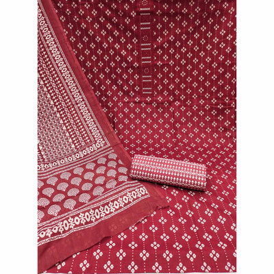 Maroon Floral Printed Pure Cotton Dress Material