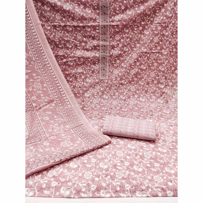 Mauve Floral Printed Pure Cotton Dress Material