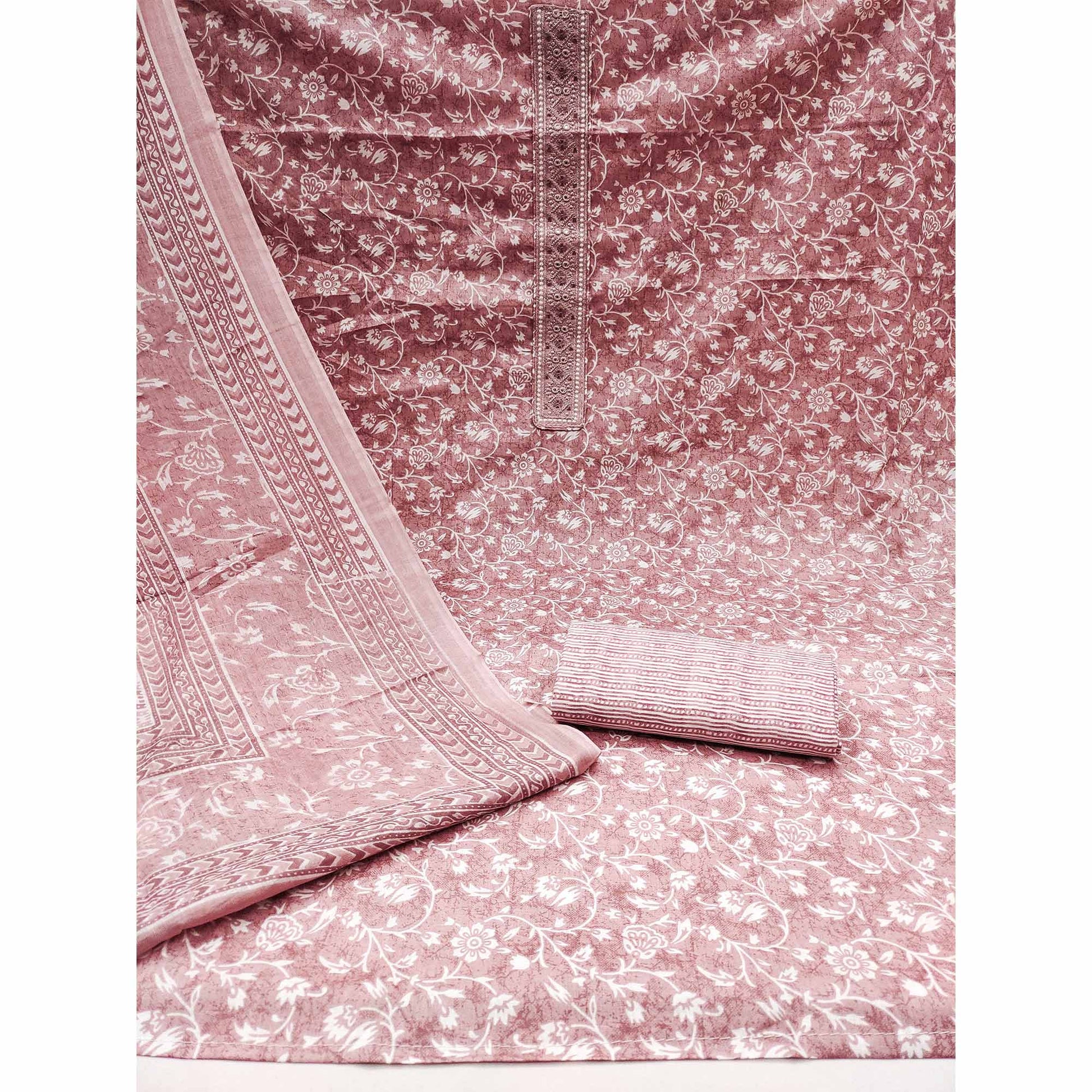 Mauve Floral Printed Pure Cotton Dress Material
