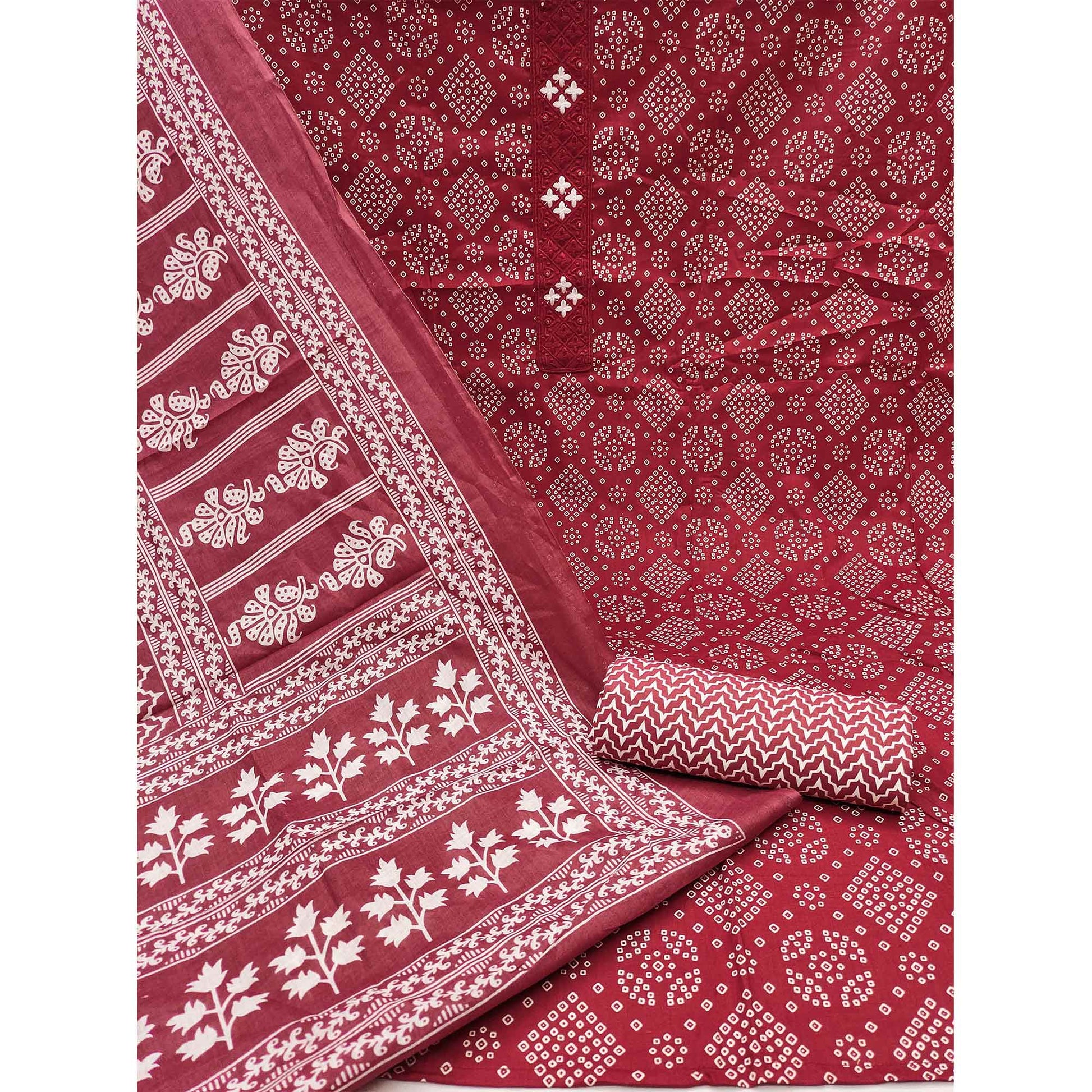 Maroon Floral Printed Pure Cotton Dress Material