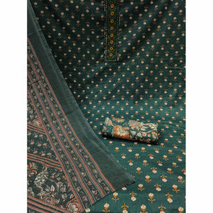 Dark Green Floral Printed Pure Cotton Dress Material