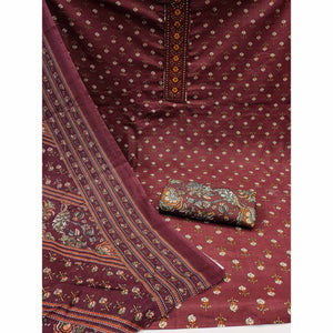 Maroon Floral Printed Pure Cotton Dress Material