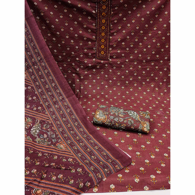 Maroon Floral Printed Pure Cotton Dress Material