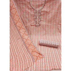 Brown Striped Printed Pure Cotton Dress Material