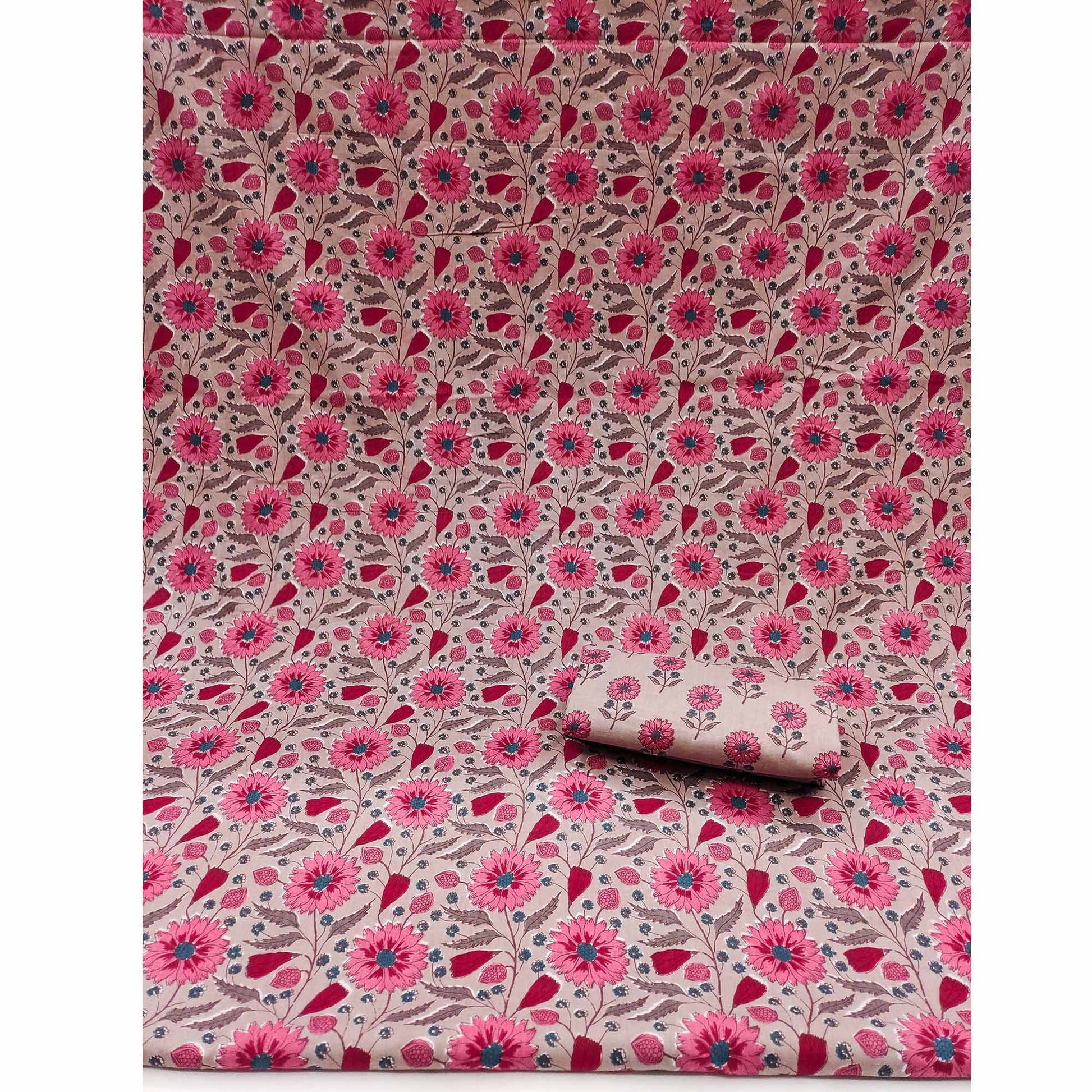 Brown Floral Printed Pure Cotton Dress Material