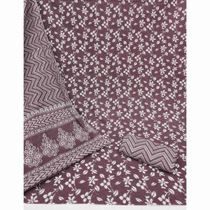 Dark Mauve Floral Printed Pure Cotton Dress Material