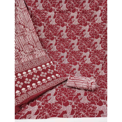 Maroon Floral Printed Pure Cotton Dress Material