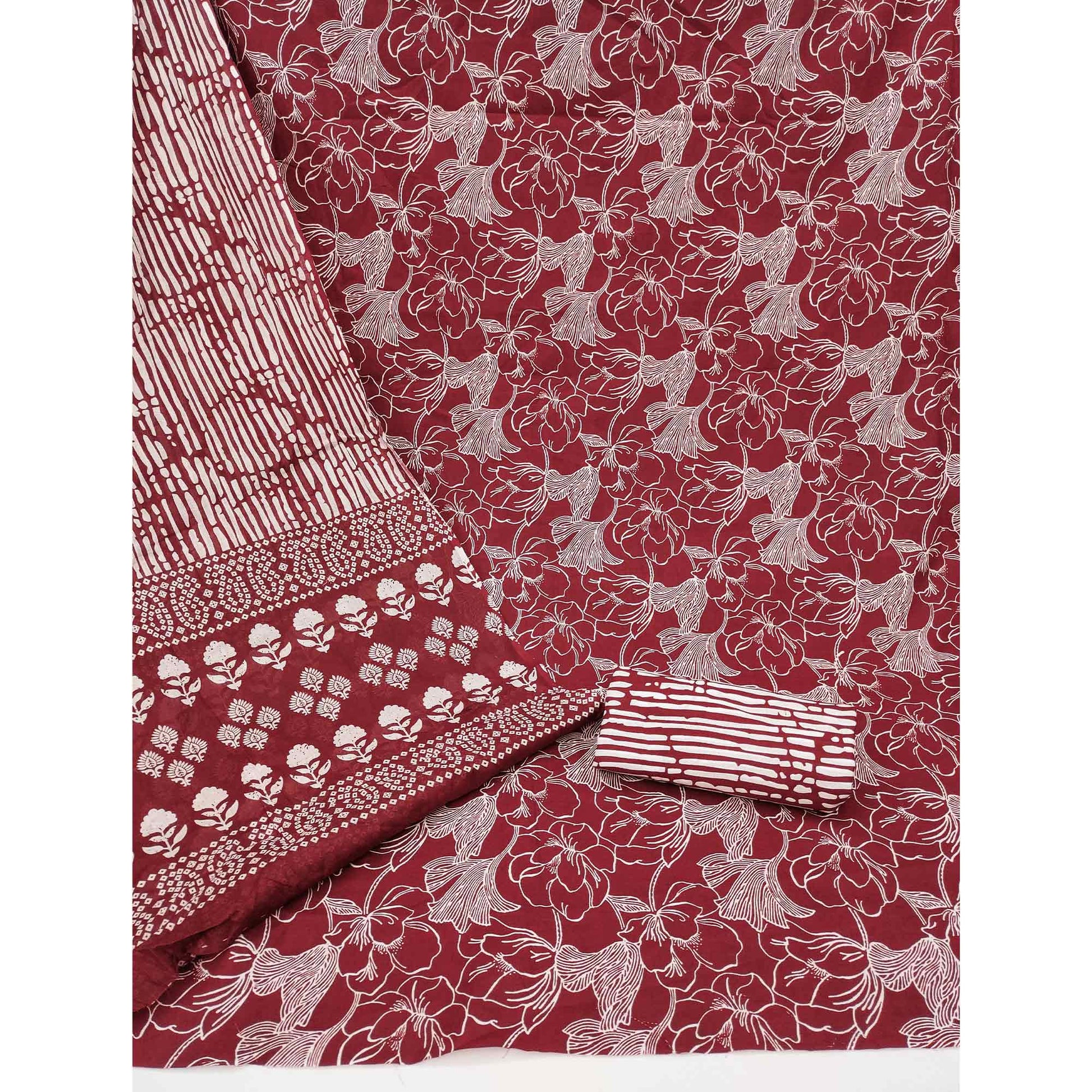 Maroon Floral Printed Pure Cotton Dress Material