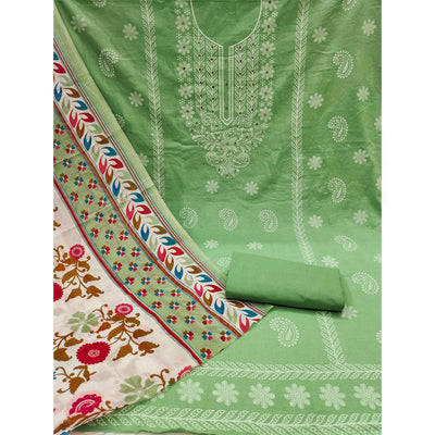 green-printed-mirror-work-pure-cotton-dress-material