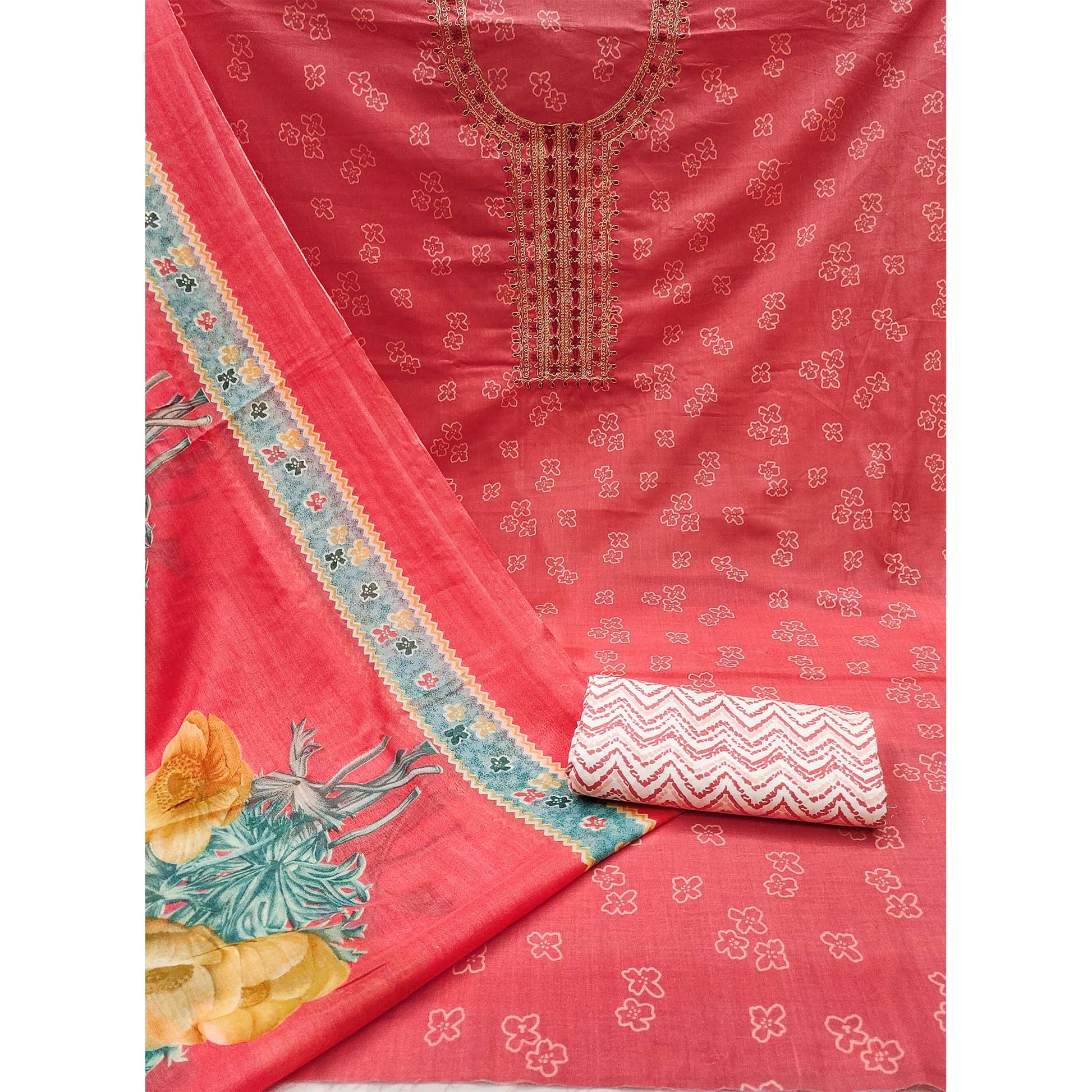 Gajri Pink Floral Printed Pure Cotton Dress Material