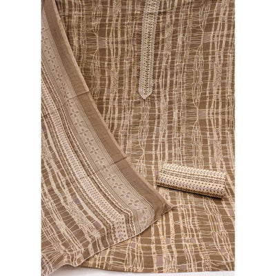 Brown Printed Pure Cotton Dress Material