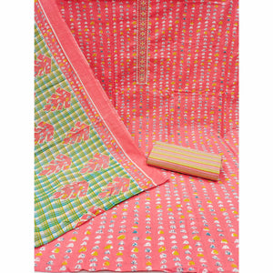 Gajri Pink Printed Pure Cotton Dress Material