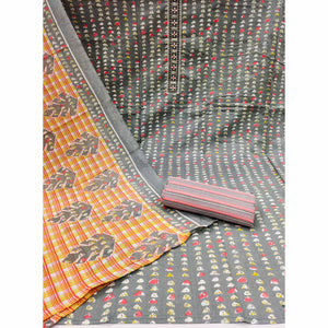 Grey Printed Pure Cotton Dress Material