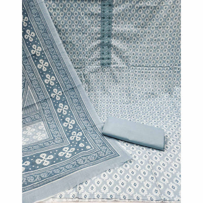 Grey Printed Pure Cotton Dress Material
