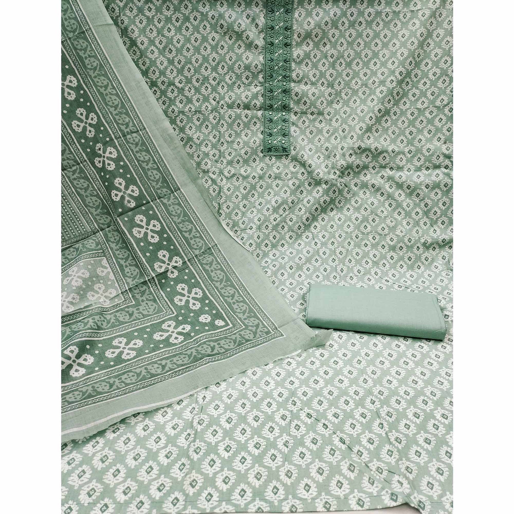 Light Sea Green Printed Pure Cotton Dress Material