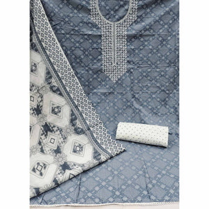 Grey Printed Pure Cotton Dress Material