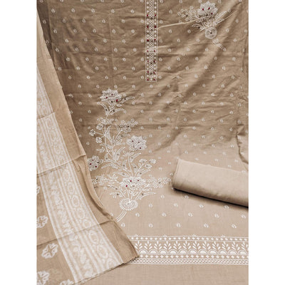 Chikoo Floral Printed Pure Cotton Dress Material