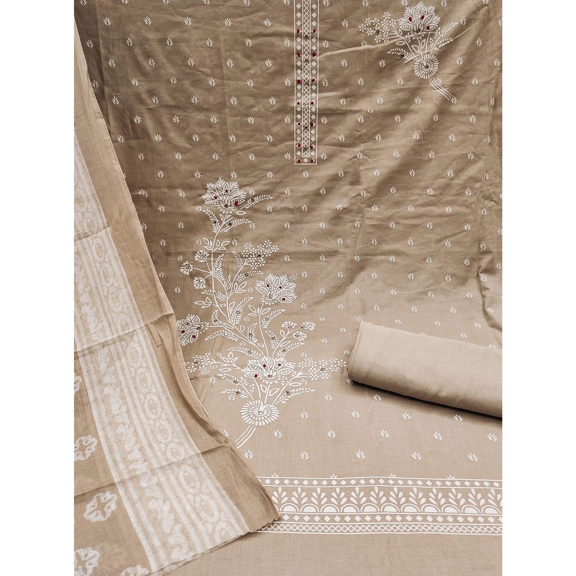 Chikoo Floral Printed Pure Cotton Dress Material