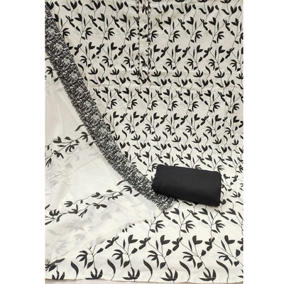 Cream & Black Floral Printed Pure Cotton Dress Material