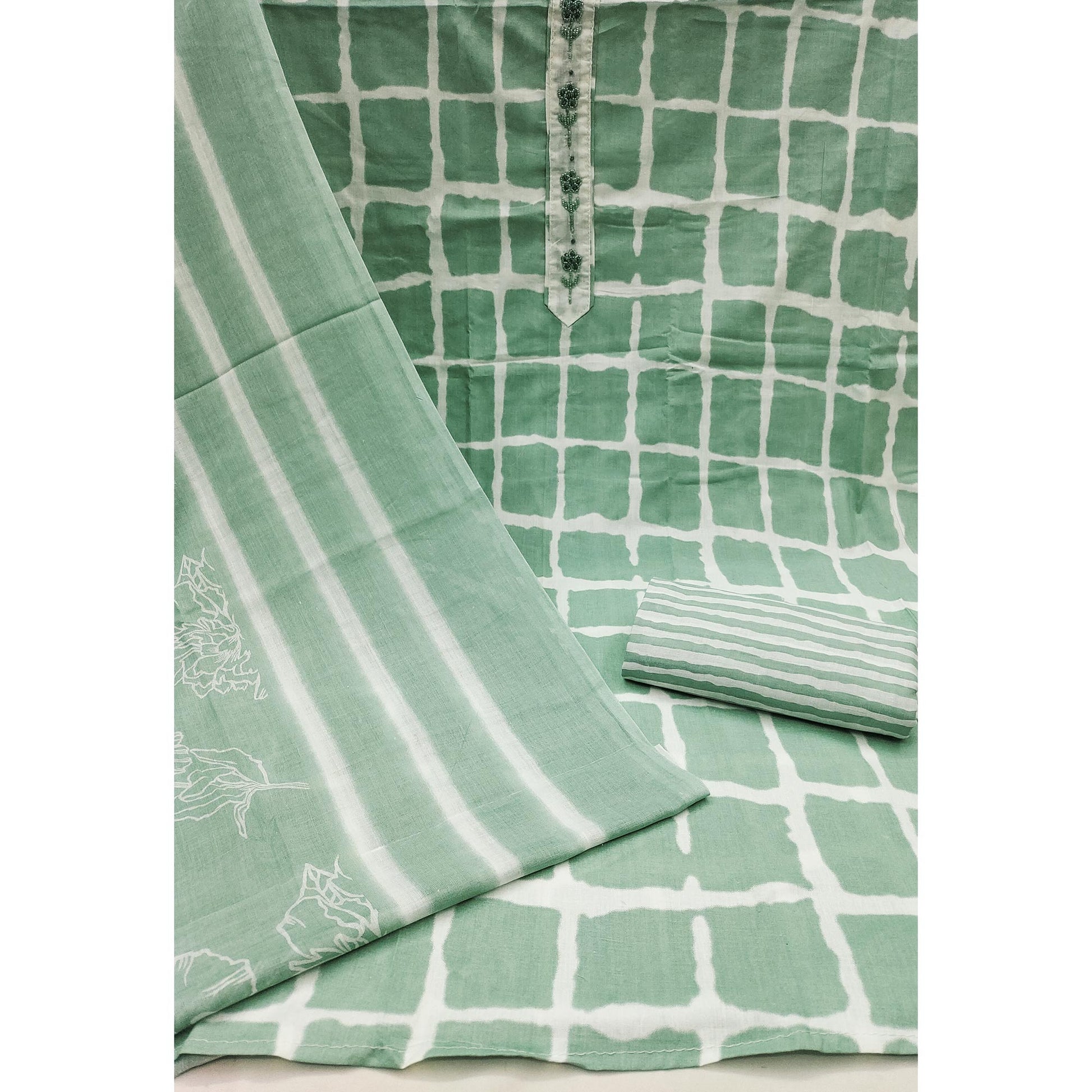 green-checks-printed-pure-cotton-dress-material
