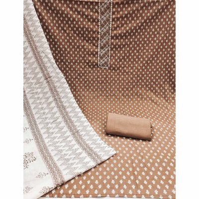 Brown Floral Printed Pure Cotton Dress Material