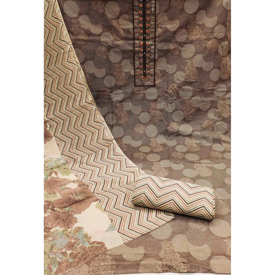 Brown Printed Pure Cotton Dress Material