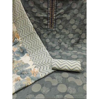 Grey Printed Pure Cotton Dress Material