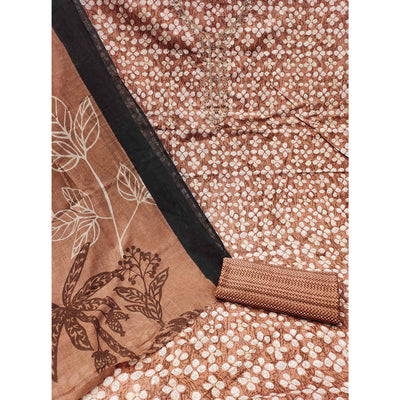 Brown Floral Printed Pure Cotton Dress Material