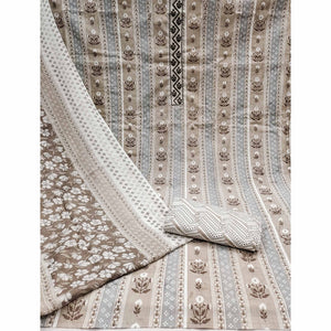 Coffee Brown Floral Printed Pure Cotton Dress Material