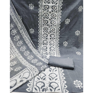 Grey Printed Pure Cotton Dress Material