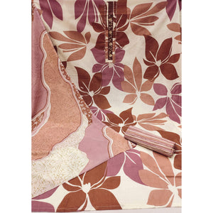 Brown Floral Printed Pure Cotton Dress Material