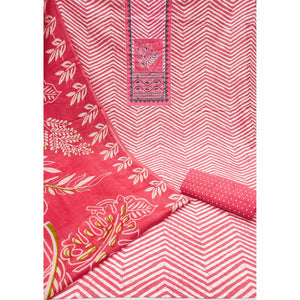 Gajri Pink Printed Pure Cotton Dress Material