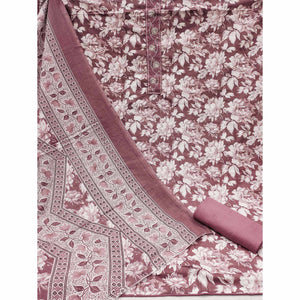 Mauve Floral Printed Pure Cotton Dress Material