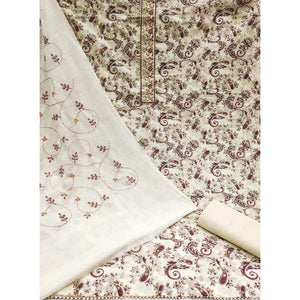 Cream & Wine Floral Printed Pure Cotton Dress Material
