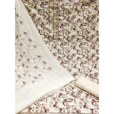 Cream & Wine Floral Printed Pure Cotton Dress Material