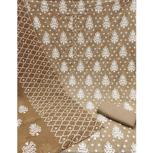 Brown Floral Printed Pure Cotton Dress Material