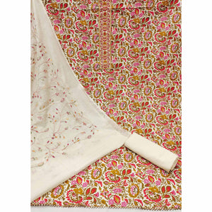 Multicolor Floral Printed With Embroidered Pure Cotton Dress Material