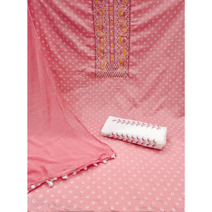 Gajari Pink Geometric Printed With Embroidered Pure Cotton Dress Material