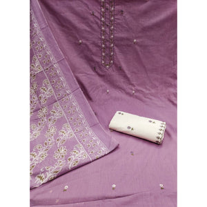 Light Purple Floral Embroidered Pure Cotton Dress Material