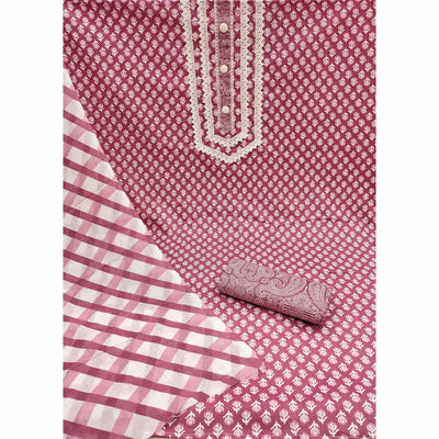Mauve Floral Printed Pure Cotton Dress Material